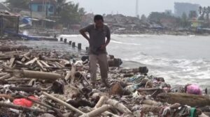 Teluk Labuan Pandeglang Diterjang Sampah Kayu